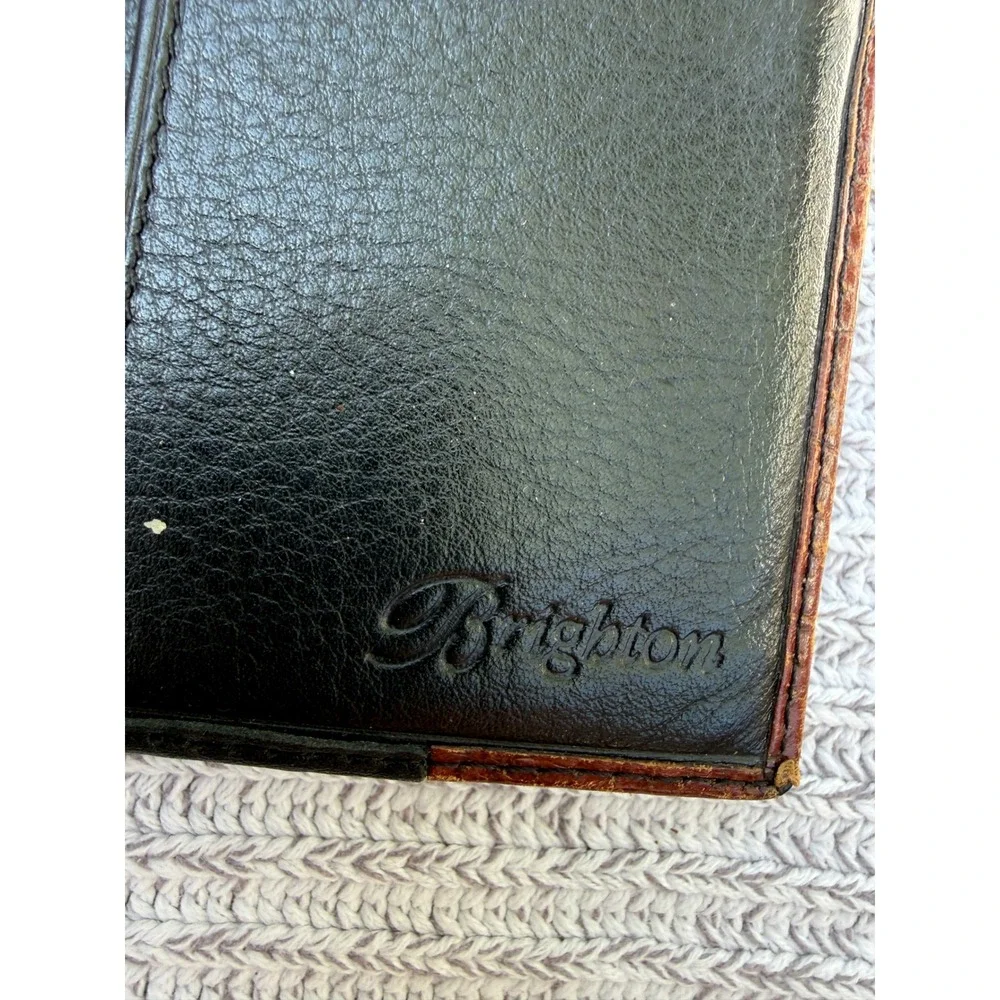 Vintage Brighton Wallet Womens Black Brown Leather Heart Buckle Slim Bifold